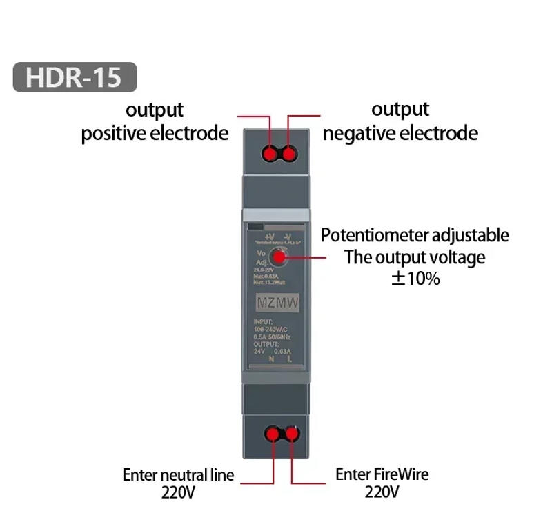 Description Picture 6 of itemHDR DIN Rail Switching Power Supply Series 100W AC To DC 100-240VAC 12V 24VDC Lighting Adapter LED Industrial Transformer