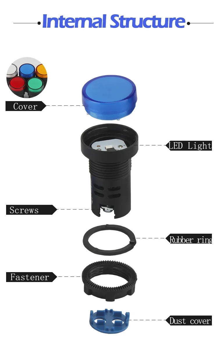 Description Picture 4 of item1pcs 22mm Indicator Light 12V 24V 220V 380V LED Power Indicator Pilot Signal Light AD16-22DS Panel Mount Lamp Multicolor 20mA