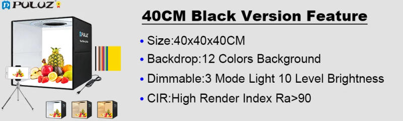 Description Picture 2 of itemPULUZ Photography Lightbox,Photo Studio Light Box,Dimmable LED Softbox Photo Studio Shooting Tent Box Kit 6/12 Colors Backdrops