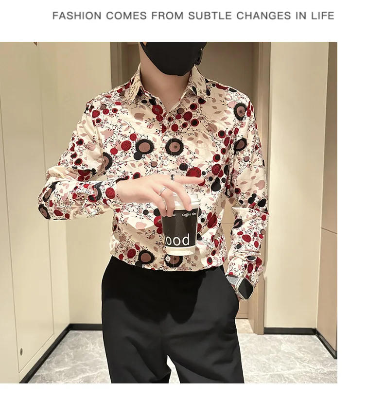 Description Picture 4 of itemHot Selling Flower Shirt for Men Long Sleeve Casual Shirts Fashion Slim Fit Social Party Tuxedo Blouse High Quality Men Clothing