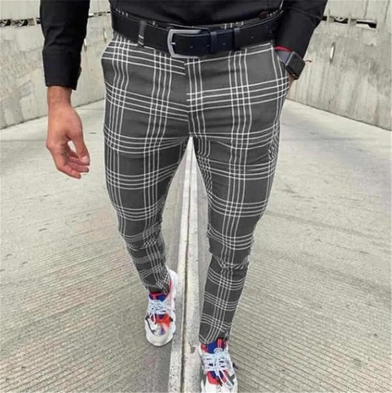 Description Picture 4 of item2024 New Fashion Trend Casual Large Plaid Slim Fit And Slimming Long Pants Men's Trousers