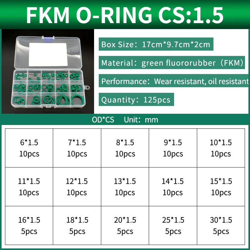 Description Picture 5 of itemBoxcs1.5mm boxed nitrile silicone fluorine rubber repair kit sealing waterproof combination kit gasket o-ring faucet machine