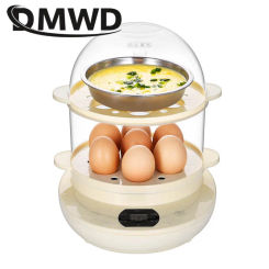 DMWD Electric Eggs Boiler 14 Egg Cooker Steamer Multifunction Cooking Frying Pan Breakfast Machine Double Layer Boiled Omelette