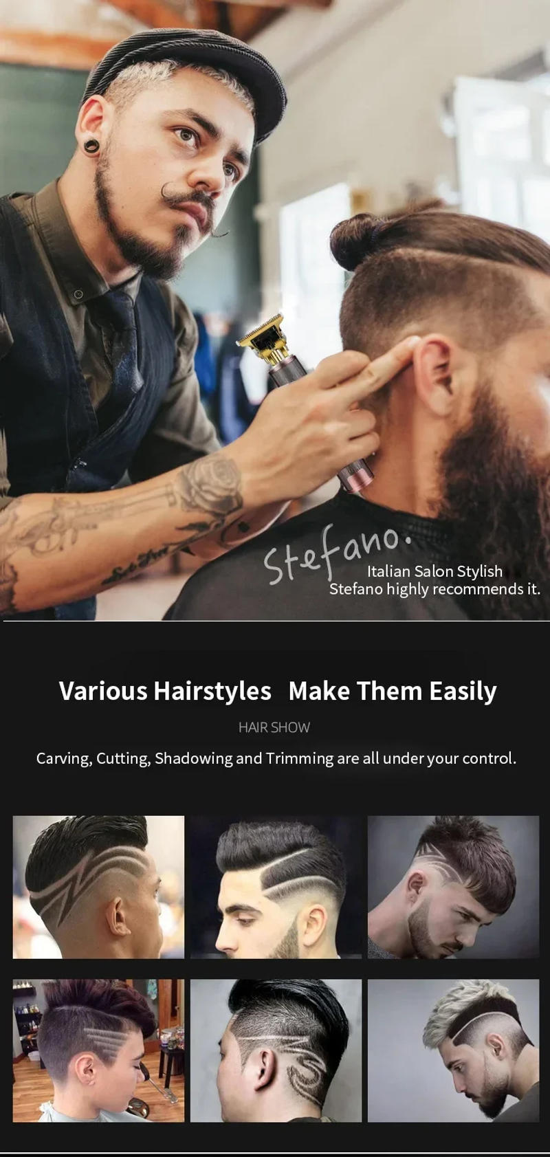 Description Picture 6 of itemT9 USB Electric Salon Hair Clippers Rechargeable Hair Cutting Machine Professional Man Baby Gold Black Hair Trimmer A3