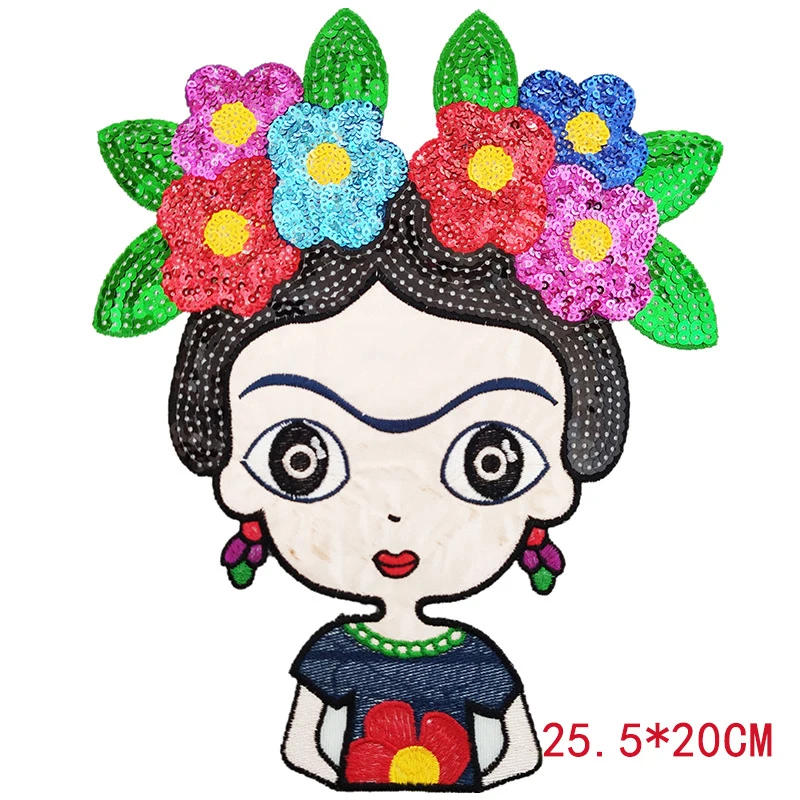 Description Picture 4 of itemMexican Flowers Headwear Girls Iron on Patches Cartoon Characters Sequins Embroidery Patch for Clothing  Accessories Bag Sticker
