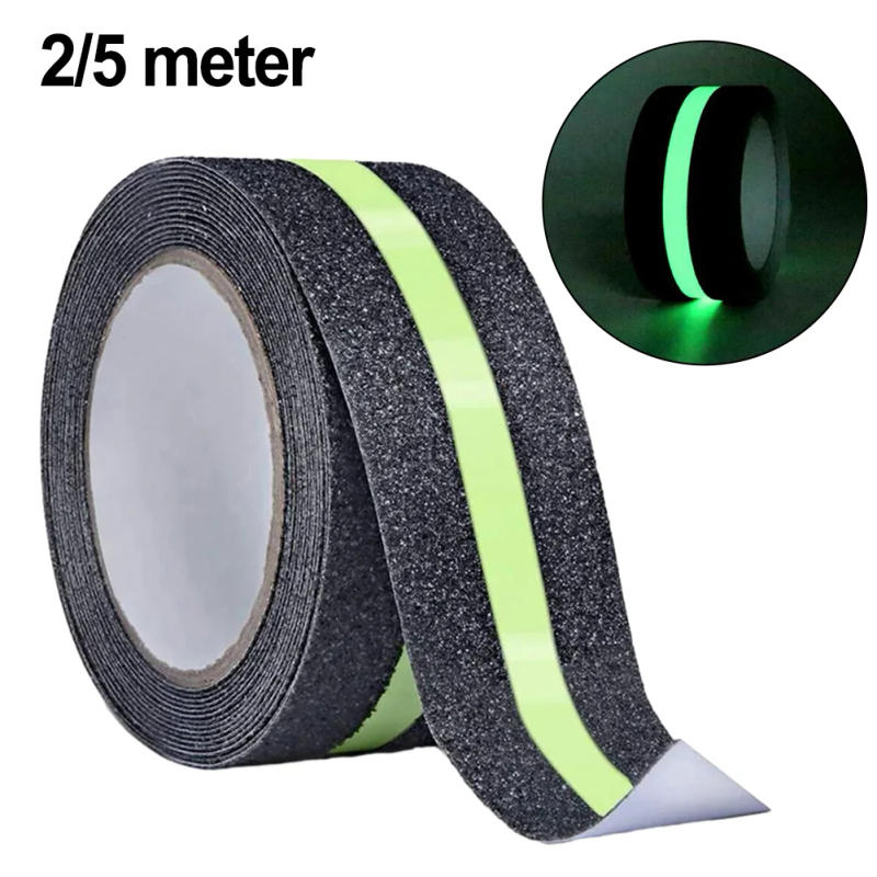 Description Picture 3 of item1pc 5CM X 5/2M Anti Slip Traction Tape With Glow In Dark Green Stripe Friction Abrasive Adhesive Stair Tread Step Indoor Outdoor