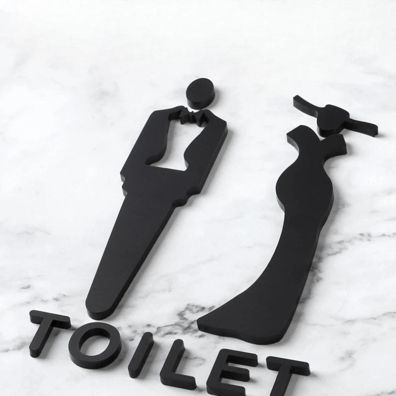 Description Picture 2 of itemWall Stickers Toilet Bathroom Door  WC Entrance Sign Home Decoration Creative Black Pattern Wall Decals Wallpaper  House Sign