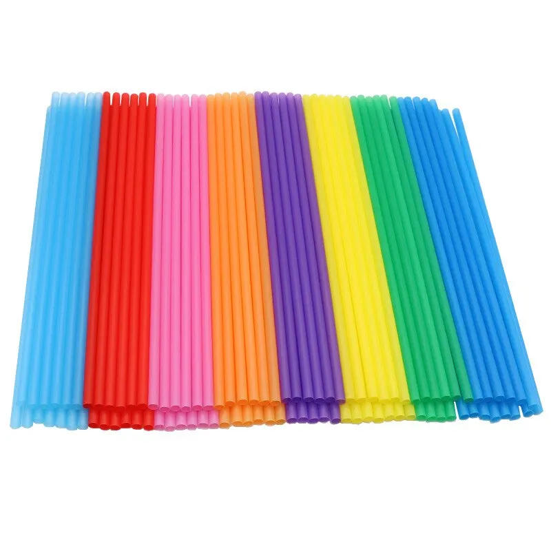 Description Picture 3 of item100PCS Disposable Plastic Straws Colorful Party Event Drinking Straws Flexible Large Straight Tube Straw Bar Accessories 6*190mm