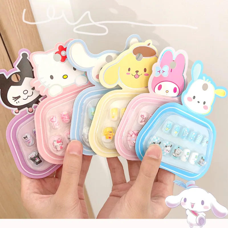 Description Picture 3 of item12pcs Kids 3D Stereo Sanrio Fake Nails Patch Sweet Girls Cute Cartoon Hello Kitty press on nails Kuromi Child Wearable FalseNail