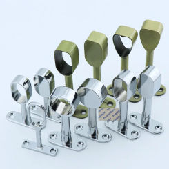 8Pcs/Lot  Zinc Chrome Bronze Round Oval Closet Towel Hanging Rod Flange Bracket Holder Adjustable Height End Cover Through Top