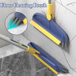 2-In-1 Floor Cleaning Brush with Scraper Long Handle Hard Bristle Corner Gap Brush for Bathroom Kitchen Household Cleaning Tools