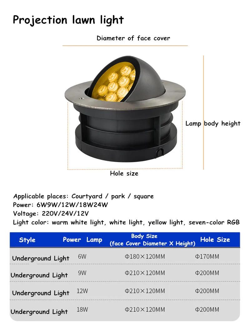 Description Picture 3 of itemUnderground Light Buried Lights Led Outdoor Waterproof Footlights Patio Wall Spotlights Steps Garden Lawn Ground Lights 6w 9w