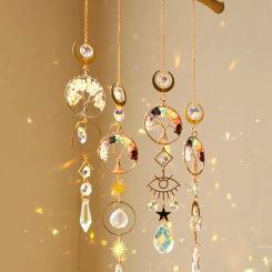 Suncatcher Crystal Evil Eye Life of Tree Hanging Decoration Stained Glass Sun Catcher Rainbow Maker Garden Outdoor Decor Gift