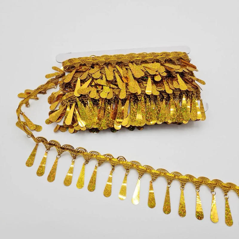 Description Picture 6 of item9yard Braided Gold Silver Lace Fringe Sequins Paillette Tassel Ribbon Stage Performance Suits Wedding Dress Sewing Fabric Decors