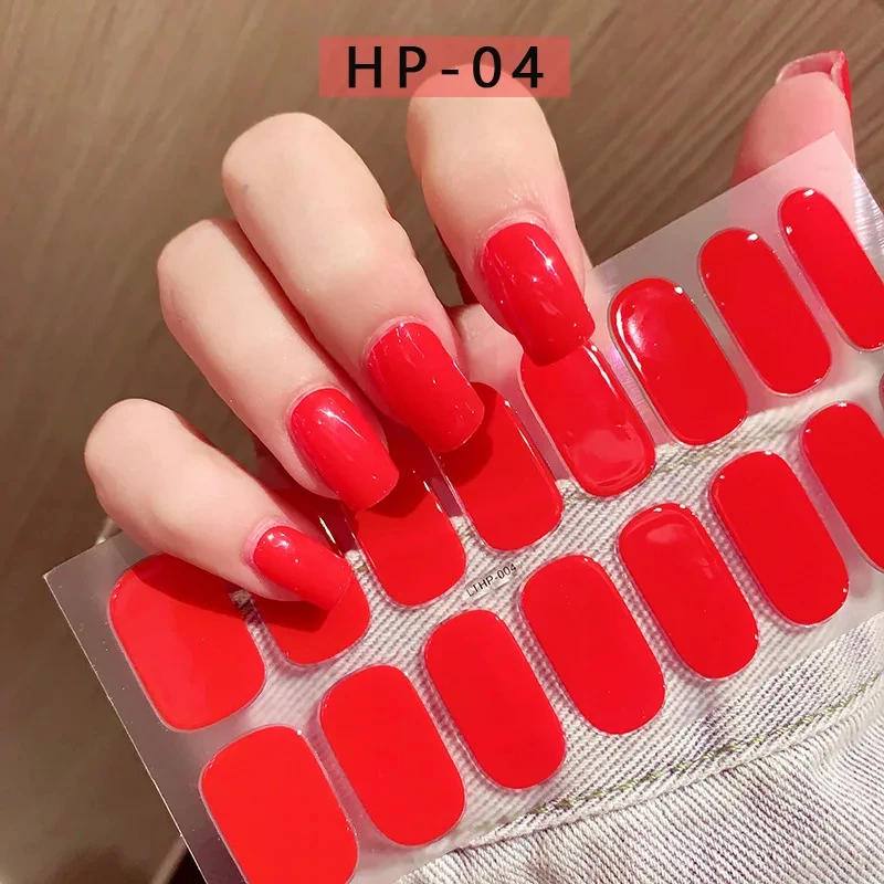Description Picture 6 of item16Tips Semi-Cured Nail Art Sticker Soild Gel Wraps Adhesive Gel Nail Decal UV Lamp Cured Full Cover Manicure Decal &*&