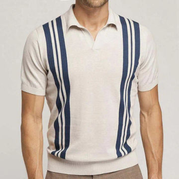 Fashion Men's Business Casual Polo Shirt Vintage Striped Patchwork Knitting Short Sleeve Shirts Summer Men Breathable Sport Tops