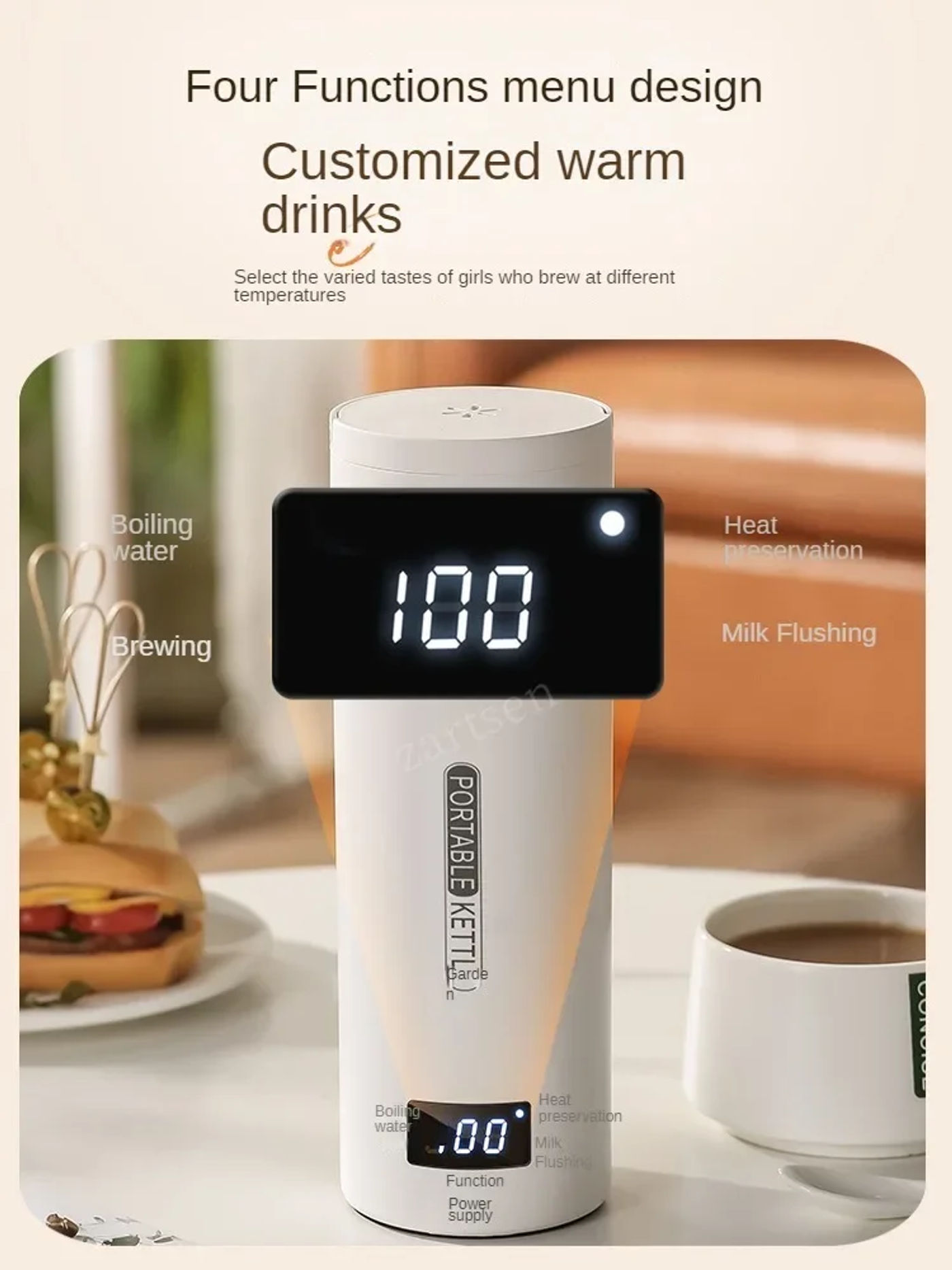 Description Picture 5 of item220V portable electric hot water bottle kettle travel pot heating health cup stainless steel small mini water cup