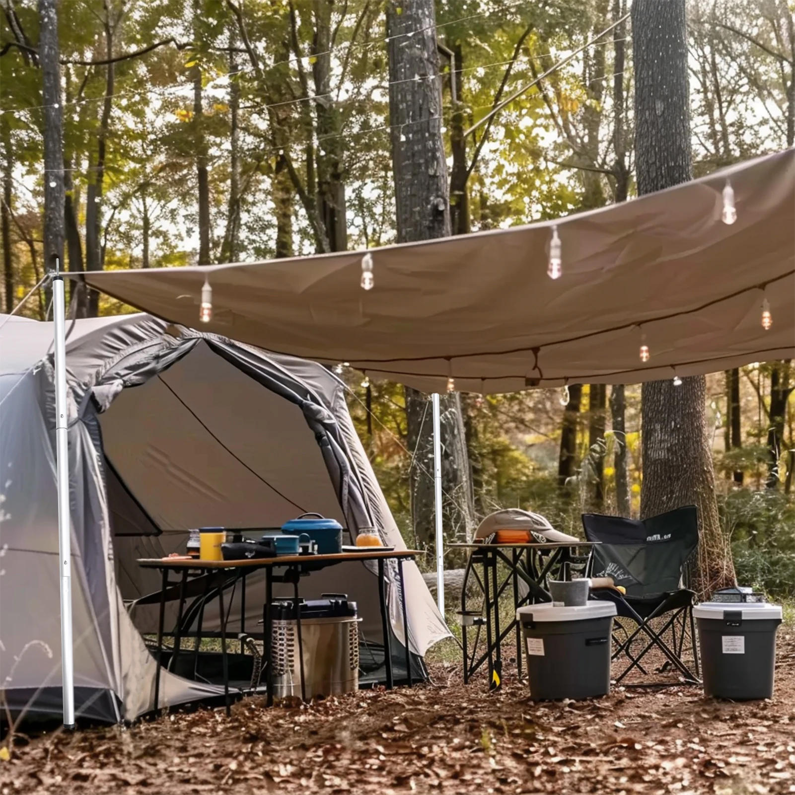 Description Picture 6 of itemSet of 2 197CM Telescoping Tent Poles Adjustable Tarp Poles for Trap Sun Sails Canopy Awning Shelter Hiking Shade Accessories