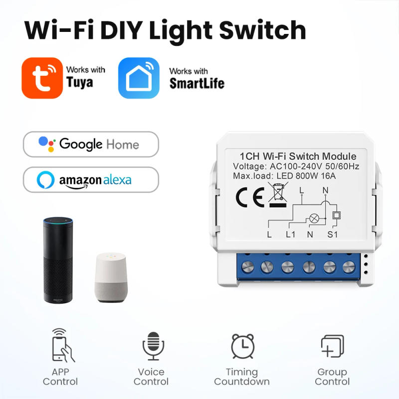 Description Picture 3 of itemAVATTO Tuya WiFi 1/2/3/4 Gang Mini Smart Switch DIY Light Switches Module 2-Way Control Works With Smart Alexa Alice Google Home