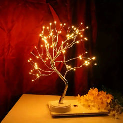 108 LED Tree Lamp USB Or Battery Operated Starry Copper String Lights Table Lamp for Bedroom Christmas Holiday Party DIY Decor