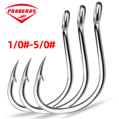 10pcs  Size 1/0-5/0# Circle Fishing Hook Ring Eye Fishhooks Barbed Fishing Hooks Single Jig Fish Hook Tackle High-carbon Steel