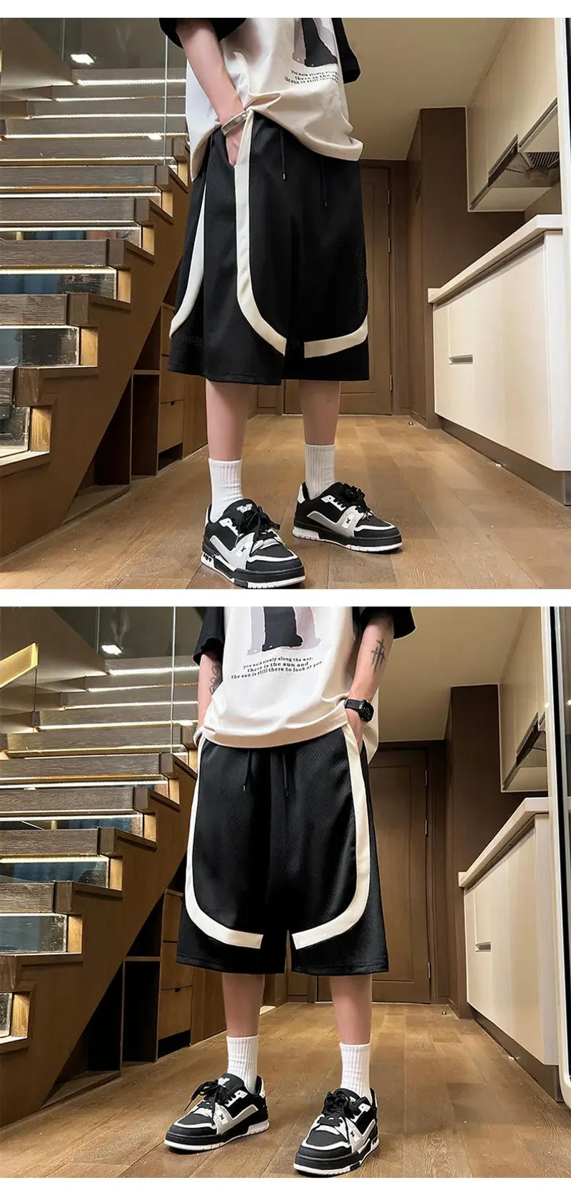 Description Picture 4 of itemLoose Summer Style Men Shorts Trendy Straight Crotch Versatile Workwear Shorts Cotton Knitted Fabric Non-elastic