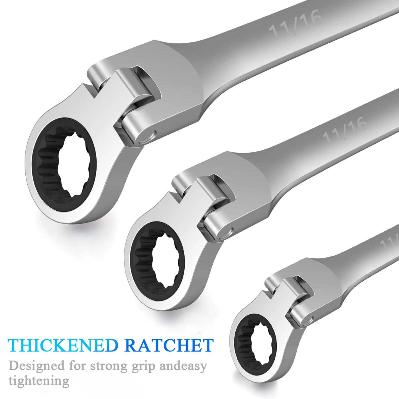 Description Picture 4 of itemFlex Head Ratchet Combination Wrench Set, 1/4”-3/4”SAE, 72-Teeth Box End and Open End Spanner Gear Wrench with Cr-V Constructed