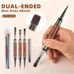 Professional Nail Art Brush Set 3pcs Double-Ended Nail Art Brushes for Long Lines, Thin Liner Brush for Nails Detail Art Tool