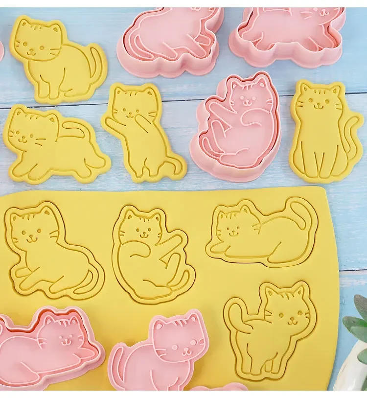 Description Picture 3 of item8Pcs Cat Cookie Mold Set Cartoon Cat Shape Cookie Stamp Fondant Cake Decoration Tools 3D Hand Pressure Plastic Biscuit Mold
