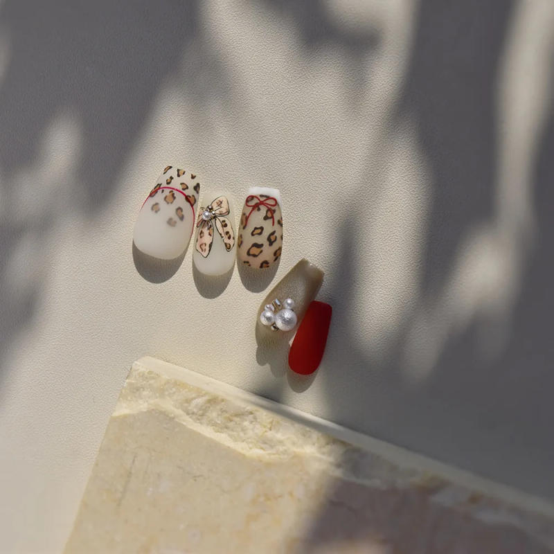 Description Picture 6 of item1pcs 3D Leopard Bow Love Nail Stickers Charming Bowknot Pearl Nail Art Decals Sliders Autumn Manicure Decorations Nail Supplies