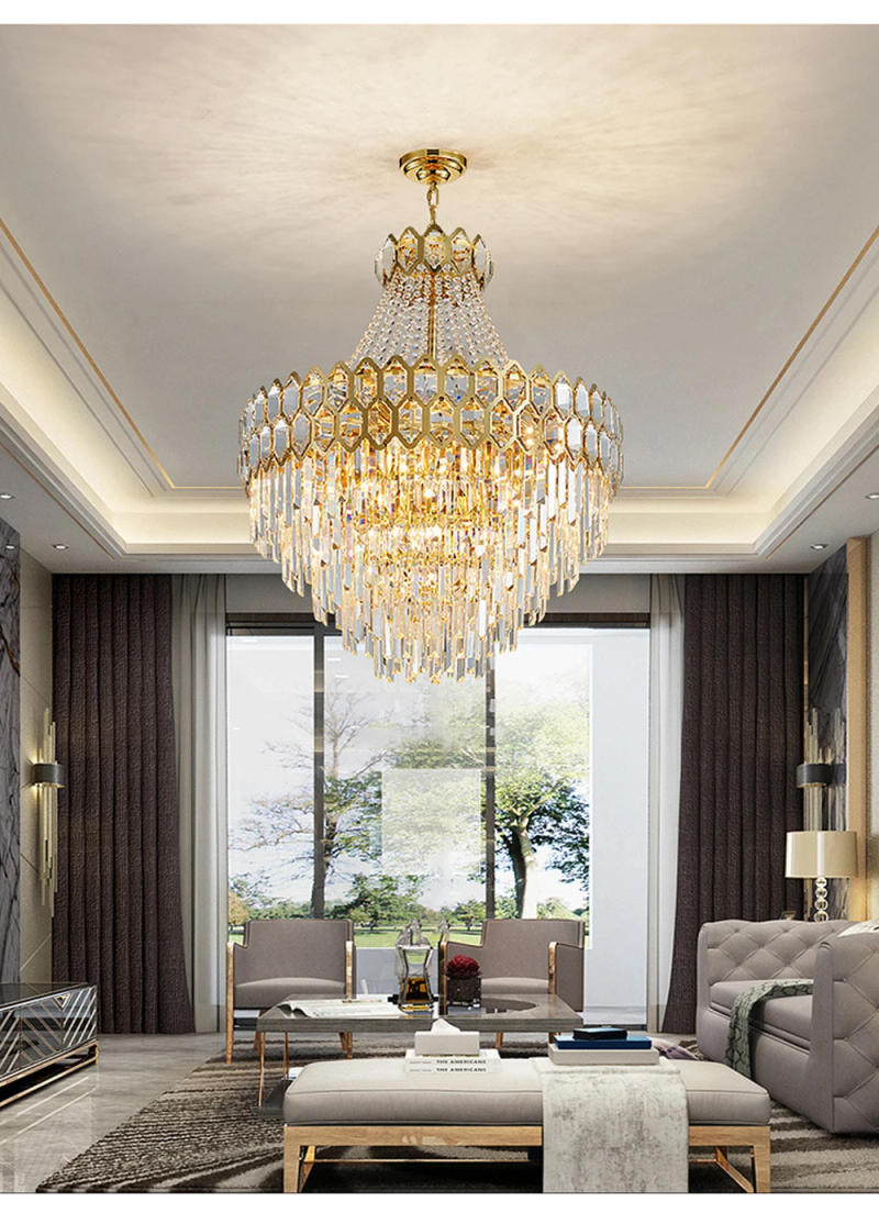Description Picture 3 of item2024 Crystal Large Ceiling Chandelier Hotel Project Big Luxury Hanging Lamps over Foyer Dining Room