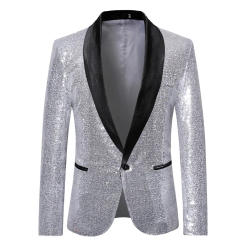 Men's Suit Jacket Coat Single Button Nightclub Party Sequin Glitter Gentleman Blazer Dress Stage Jacket Bling Suit Coat