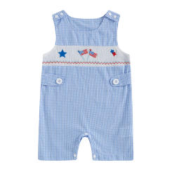 Baby Boys Jumpsuit Sleeveless Plaid Embroidery Flag Overalls 4th of July Romper Clothes for Casual Daily