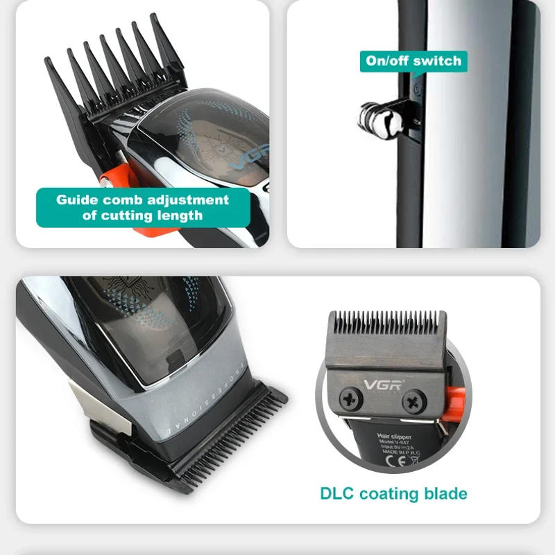 Description Picture 6 of itemVGR Trimmer Professional Hair Clipper Adjustable Haircut Machine 9000 RPM Hair Clipper Magnetic Motor Hair Trimmer for Men V-647