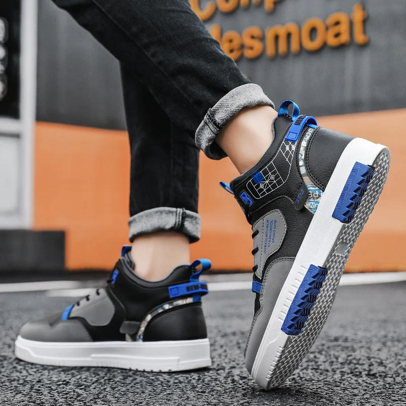 Description Picture 3 of itemMens Sneakers High-top Flat Comfoetable Winter Warm Cotton Leather Waterproof Casual Walking Shoes Fashion Outdoor Skate Shoes