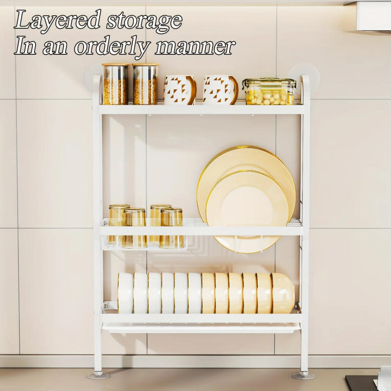 Description Picture 3 of itemKIXOT 1pc Dish Rack, Household Vertical Dish Drying Rack, White Pull-out Drainage Tray, Kitchen Organizers