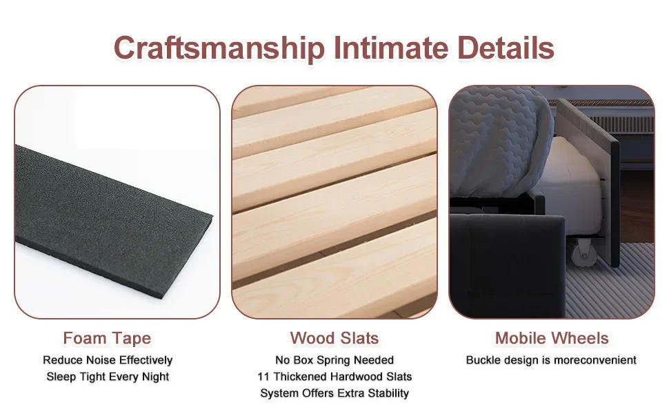 Description Picture 6 of itemLED bed frame, large with 4 drawers, adjustable upholstered headboard platform bed with wooden slatted support, bed frame