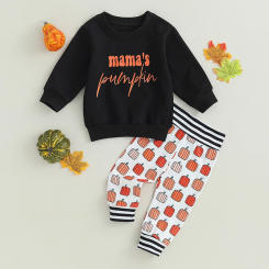 Citgeett Autumn Halloween Infant Baby Boys Girls Pants Set Long Sleeve Letters Print Sweatshirt Pumpkin Print Pants Clothes