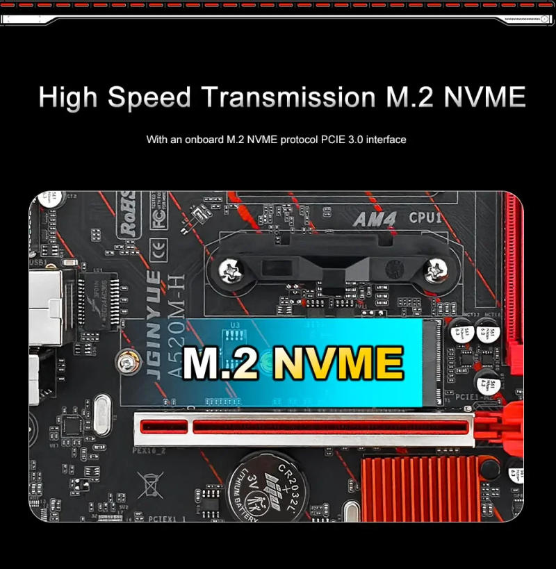 Description Picture 5 of itemJGINYUE AM4 Motherboard supports AMD Ryzen R3 5 7 1/2/3/4/5th CPU processors DDR4 dual channel Memory RAM M-ATX A520M-H