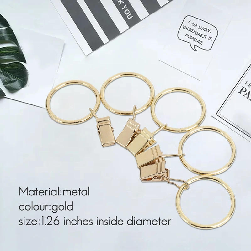 Description Picture 6 of item40PCS Curtain Rings With Clips, Strong Drapery Clips Hooks On Tension Rod Bracket, 1.26 Inch Interior Diameter