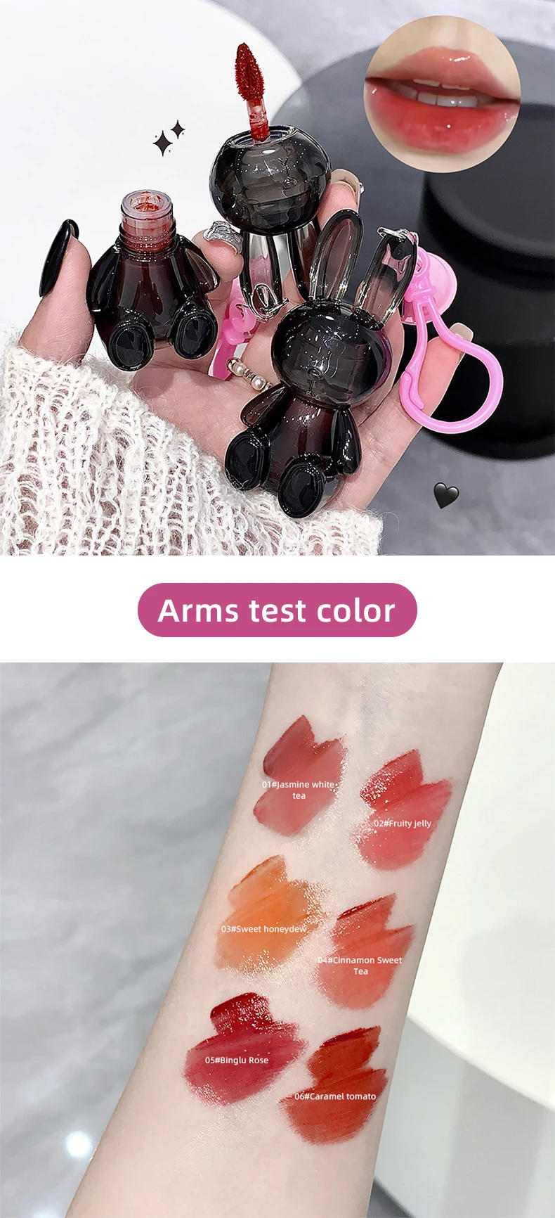 Description Picture 5 of itemBlack Rabbit Water Gloss Lip Glaze Mirror Moisturizing Plump Lips Tinted Not Easy To Stick To The Cup Liquid Long-Lasting Makeup