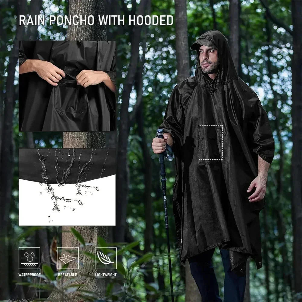 Description Picture 5 of item3 In 1 Outdoor Military Raincoat Hooded Sleeve Waterproof Rain Poncho Motorcycle Rain Cover Camping Hiking Travel Rainwear Tent