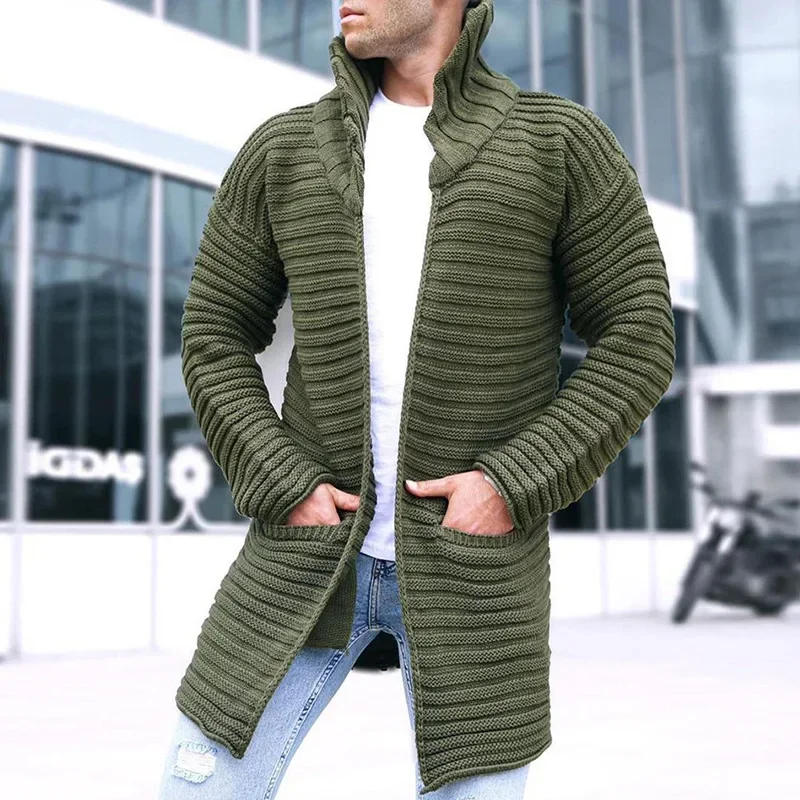 Description Picture 3 of itemAutumn and Winter New Cardigan Mens Knitted Sweater Solid Color Turtleneck Long-sleeved Coat Sweater Jackets