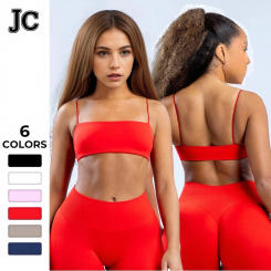 Women's gym sportswear with thin shoulder straps, fully matte back, exposed back, high elasticity sports bra with chest cushion