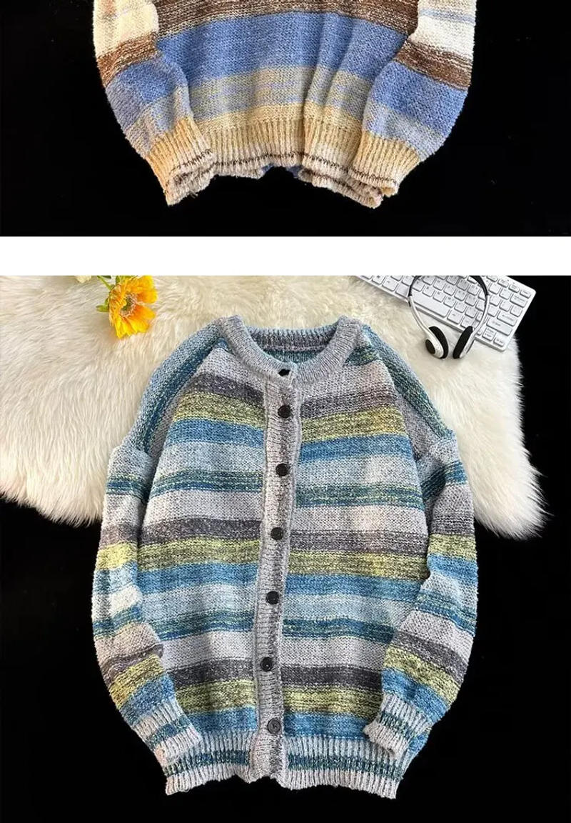 Description Picture 6 of itemTop Grade Wool New Brand Fashion Knit Korean Style Cardigan Men Slim Fit Sweater Casual Striped Coats Mens Clothes 2024 Z82