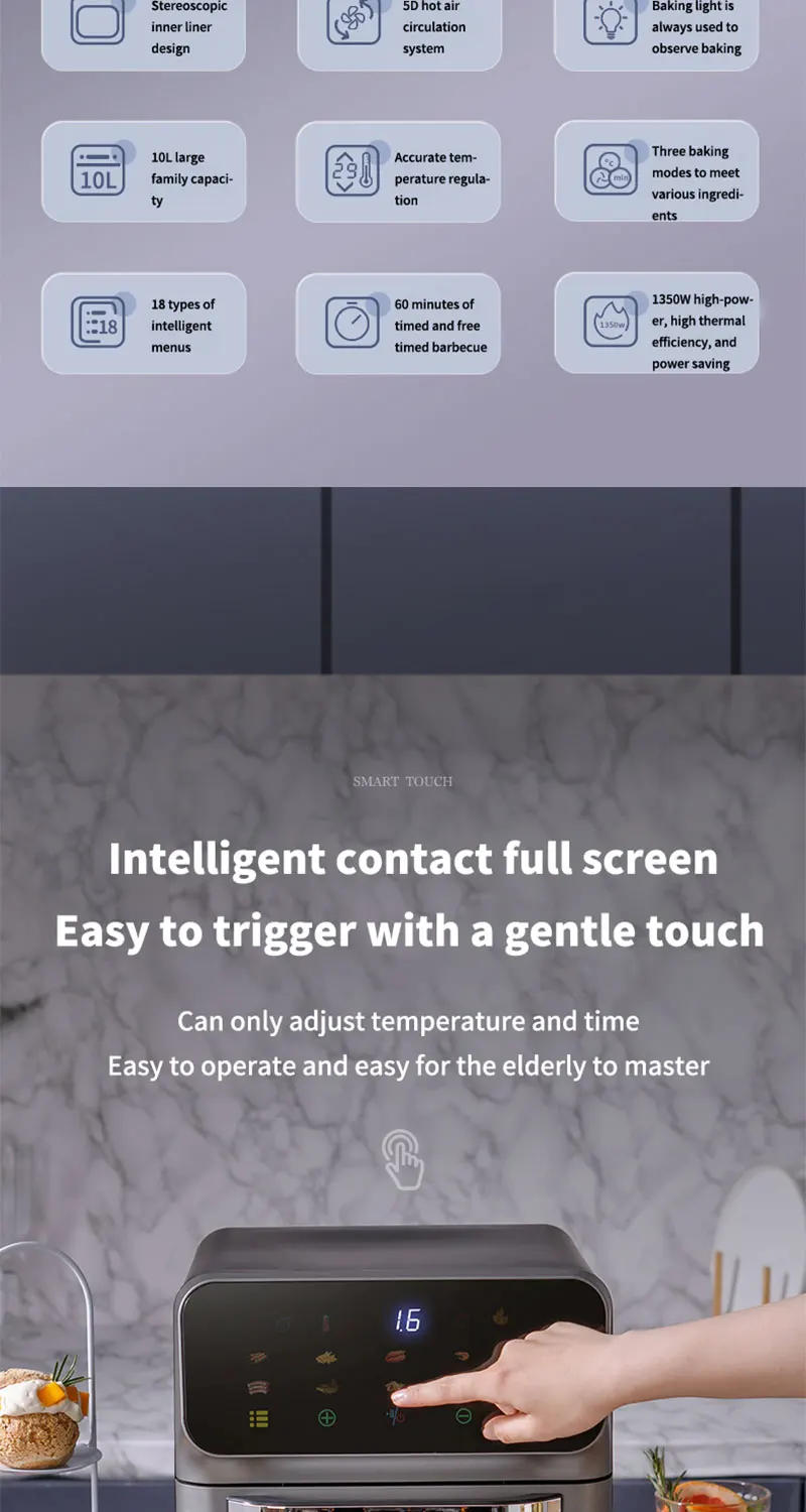 Description Picture 3 of item10L Large Capacity Electric Air Fryers Oil-free Automatic Household Kitchen 360°Baking Convection Oven Deep Fryer without Oil