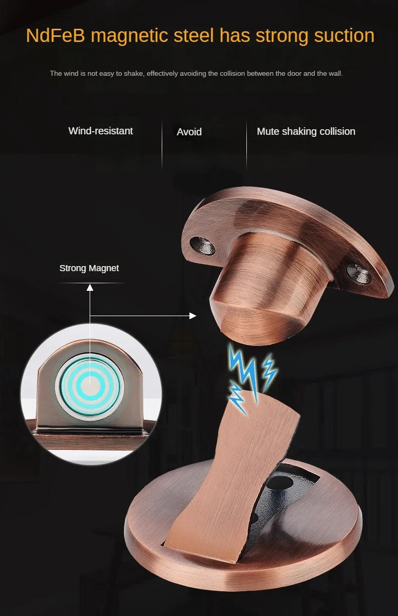 Description Picture 3 of item304Invisible Magnetic DoorStopper Stainless Steel Non Punching Windproof Mechanical Self-locking Door Stopper Hardware Wholesale