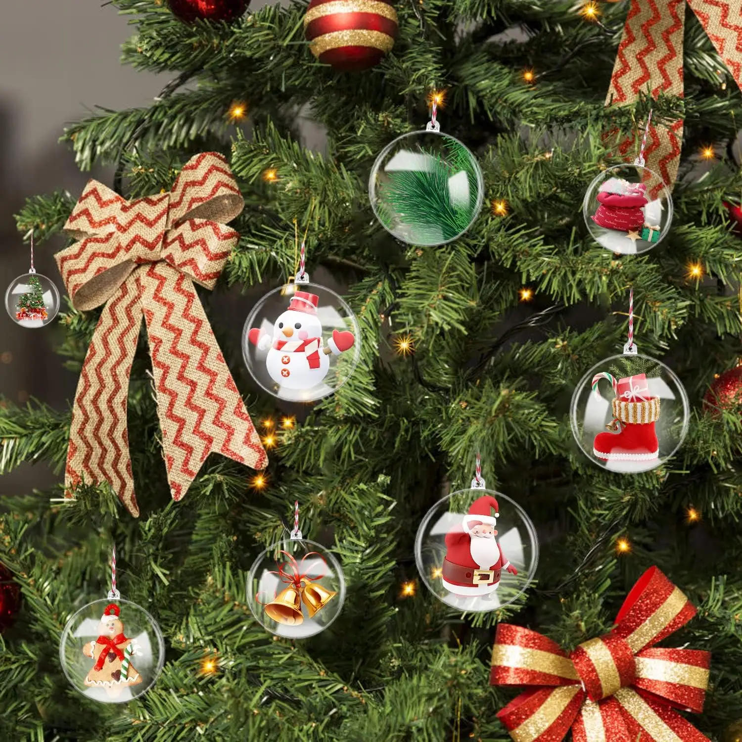 Description Picture 2 of item1/12Pcs DIY Hollow Balls Christmas Plastic Transparent Fillable Bauble Xmas Tree Hanging Ornaments Home Party Gifts Box Decor