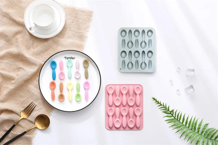 Description Picture 4 of item10 Holes Small Spoons Soup Spoon Shape Silicone Mold Fondant Cake Chocolate Mold Ice Cube Cake Mould Cake Decorating Tools