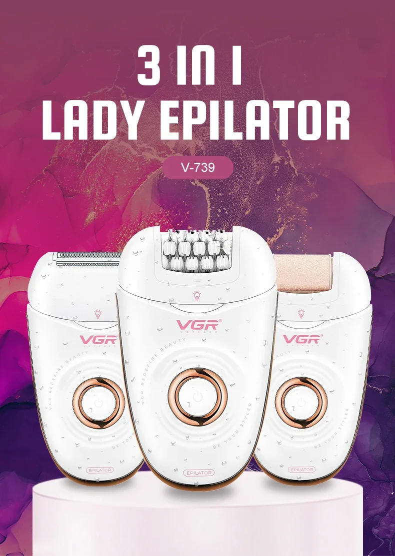 Description Picture 2 of itemVGR Hair Remover Professional Epilator Rechargeable Women Epilator Electric 3 in 1 Lady Epilator Plastic Shaver for Women V-739